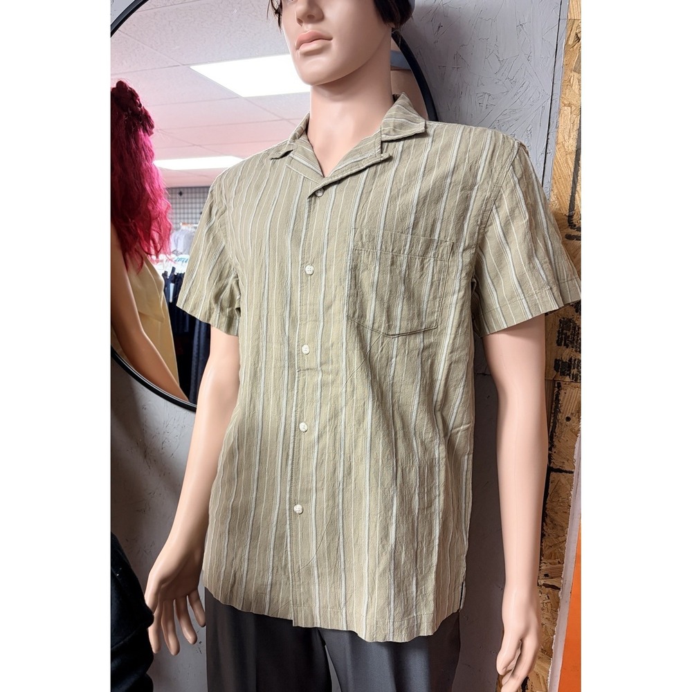 Goodfellow & Co. Vacay Button Down Striped Camp Shirt - Olive Stripe - Men's L